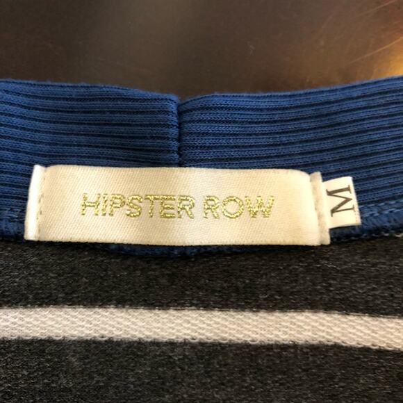 Hipster Row gray white striped blue trim snap front long cardigan size Medium - Picture 11 of 13